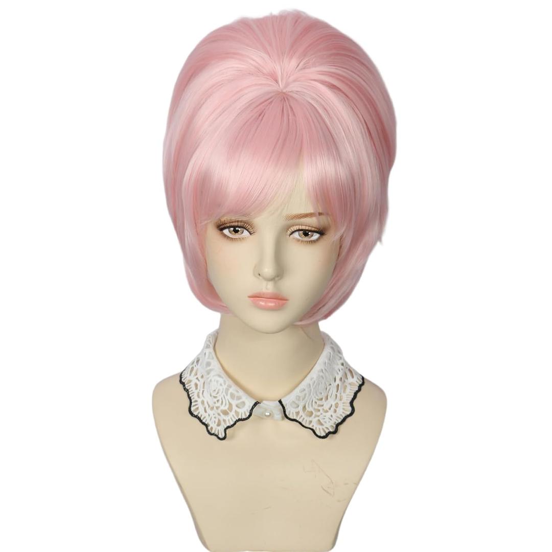 50S Retro Short Wigs Halloween Costume Cosplay Party Wig for Women (Pink)
