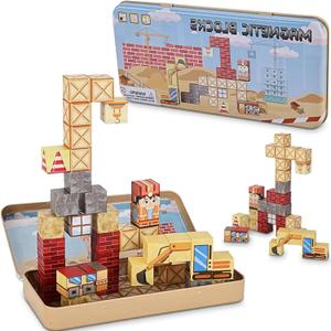 35PCS Magnetic Blocks for Kids - STEM Learning Creative Construction Sets Building Cubes with Portable Iron Storage Box, Educational Travel Games, Road Trip Sensory Toys Magnetic Tiles (Construction)