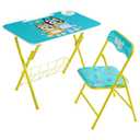 Bluey 2 Piece Table and Chair Set, Folding Kids Desk with Storage Basket, Childrens Activity Table for Drawing, Learning, Crafts, Playroom Furniture, Ages 3+