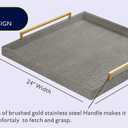 24" Extra Large Grey Shagreen Ottoman Tray Functional Square Serving Tray Stylish Decorative Tray for Modern Home Living Room (Grey-Gold Handle, 24")