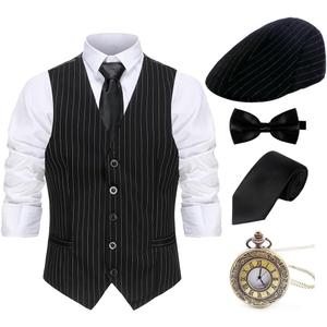 Gionforsy 1920s Mens Costume Gatsby Gangster Costume Accessories Set 20s Hat Bow Tie (Large, Black Stripe)