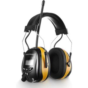 PROTEAR Digital AM FM Radio Headphones, Ear Protection Safety Ear Muffs, Electronic Noise Reduction Ear Defender for Mowing Lawn Working (Yellow)
