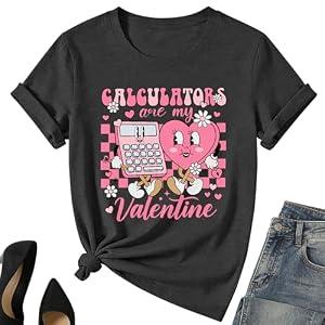 Valentines Day Teacher Shirt Women-Valentines Day Math Teacher Shirt Women Love Heart Short Sleeve, XXL