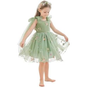 LalaMira Flower Girl Dress Floral Embroidered Toddler Girls Dresses Fairy Tulle Dress for Wedding Birthday Party Photo Shoot Size 10Y
