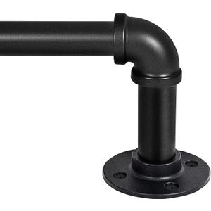 Heavy Duty Industrial Wrap Around Curtain Rod 120-240 Inch, 1-Inch Blackout Room Darkening Drapery Pole, Matte Black Rustic Pipe French Return Design for Indoor, Outdoor & Room Divider