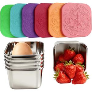 6 Pack Stainless Steel Snack Containers for Kids, 6oz Easy Open Sauce Leak Proof Small Food Storage Container with Silicone Lids, Stackable Metal Toddler Lunch Box for Daycare, School and Travel