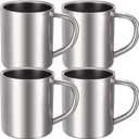 Cunhill 4 Set 10oz/300ml Stainless Steel Coffee Mug with Handle Metal Double Walled Cups Camping Mug Dishwasher Safe Tea Cups for Home Camping Travel Outdoors RV Keep Drinks Hot
