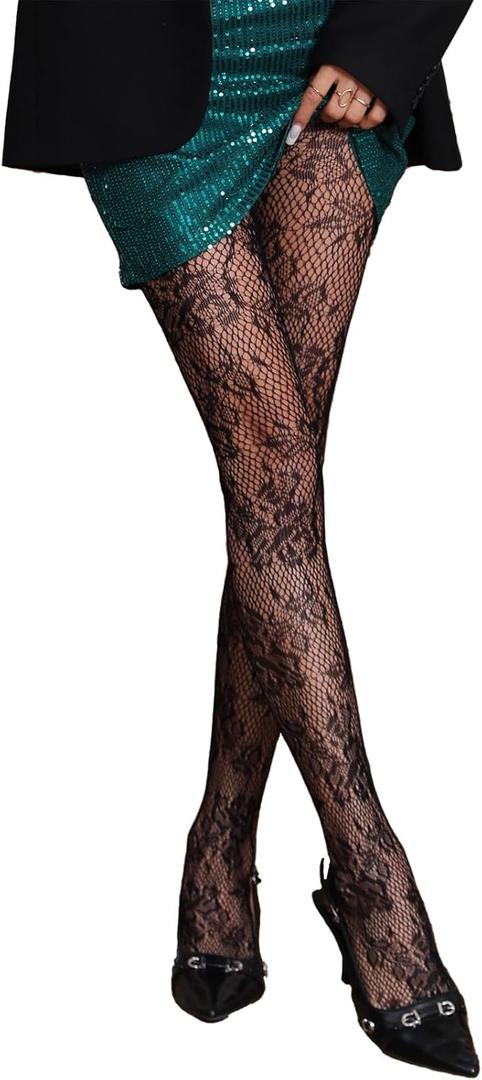 Fishnet Tights, Sexy High Waist Fishnet Stockings for Women, Stretchy & Durable Fishnets,  (Floral)