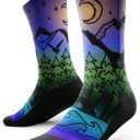 Outway Novelty Crew Socks for Men & Women, Breathable, Moisture-Wicking Athletic Calf Socks with Arch Support (Large-X-Large, Night Time Bliss Crew)