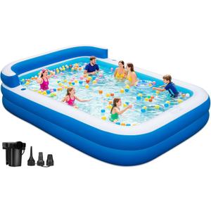 Large Inflatable Swimming Pool - 120" x 85" x 26" Blow Up Pool for Adults and Kids with Seat & Air Pump, for Backyard Lawn Indoor Outdoor Use
