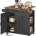 RALGEND Kitchen Island with Power Outlets & Drop Leaf, Rolling Kitchen Cart on Wheels, Kitchen Storage Island with Spice Rack and Drawer for Kitchen, Dinning Room, Black and Rustic Brown