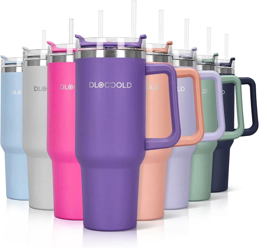 DLOCCOLD 40 oz Tumbler with Handle, Insulated Coffee Tumbler with Lid and Straw, Car Cup Holder Friendly (Klein Blue)