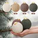 VioraWhite 12 Pcs Neutral Christmas Ornaments, 3.15 Inch Beige Green Crochet Christmas Balls Modern Rustic Handmade Knitted Woven Cotton Baubles for Xmas Tree Farmhouse Holiday Decor