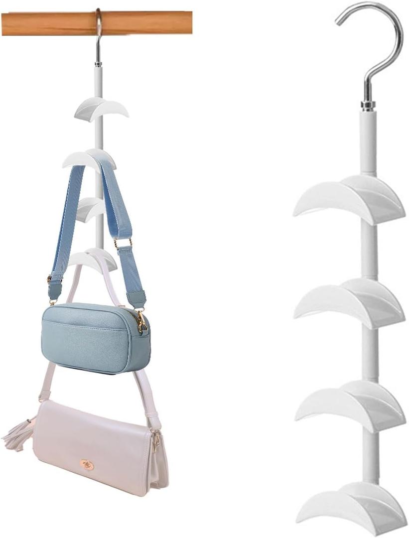 Purse Organizer Purse Organizer for Closet Purse Hanger-360 Rotation,Curved Design, No Fear of Deformation of The Bag StrapPremium and Smooth Purse Hook (White 1 Piece)