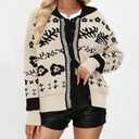 yoeasy Womens Floral Cardigan Sweater Color Block Open Front Long Sleeve Button Down Knit Loose Short Cardigan Sweaters (Blue, XS)