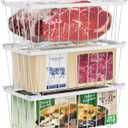 iSPECLE Chest Freezer Organizer Bins - 3 Pack Small Stackable Deep Freezer Organizer Bins for Most 7 Cu.FT Chest Freezer Sort Frozen Meats, Freezer Storage Bins Easy Access Food without Digging, White