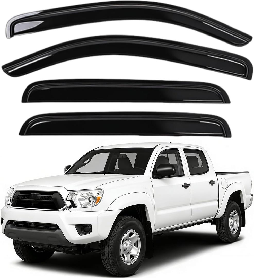 Rain Guards Compatible with 2005-2015 Toyota Tacoma Double Cab, Acrylic Slim Style Window Visor Rain Guard, Extra Side Window Deector for Toyota Tacoma Accessories 4 Pieces