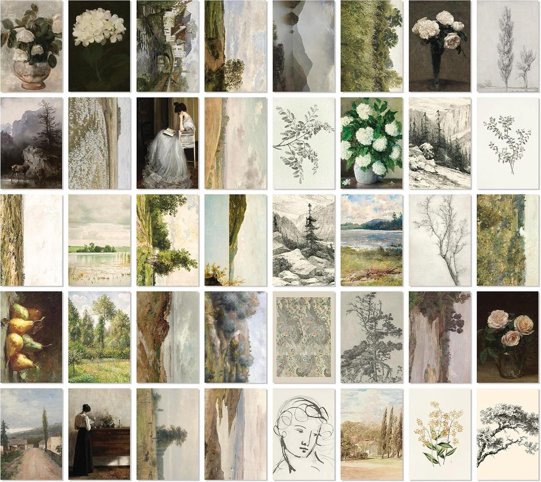 97 Decor Vintage Wall Art Decor - 40 Pcs Vintage Prints For Wall Decor Aesthetic, French Country Wall Collage Kit Landscape Painting Nature Pictures For Bedroom (4x6) (UNFRAMED)