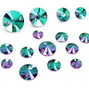 Sew On Rhinestone,Round Shape Flatback Sew On Crystal Mixed Size Sewing Gems with Holes for Clothes Shoes Costume Garment DIY CraftsGreen