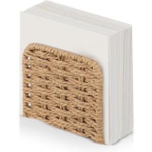 Woven Rattan Wicker Upright Napkin Holders for Table Standing Paper Dispenser for Guest Restaurant Kitchen Bathroom Room Cocktail Decoration Indoor & Outdoor Party Use(Classic,Flaxen)