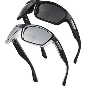 Mens Bifocal Sunglasses 2 Pack Oversized Sporty Sunglasses Readers for Men, UV400 Wrap Around Sun Readers for Outdoor