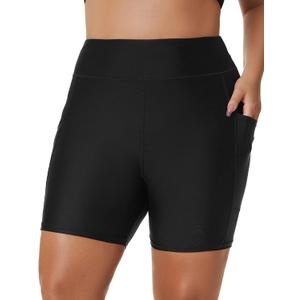 Tournesol Women's Plus Size Swim Shorts High Waisted Swimsuit Bottoms Tankini Boy Shorts Bathing Suit with Pocket (1X, Black 6'' Inseam)