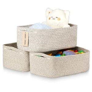 Small Storage Baskets for Organizing, Woven Storage Bins for Shelves, Gift Basket Empty, Cute Decorative Closet Organizer, Baby Rope Basket, Dog Toy Storage, 13.2x8.2x5.2”, 3Packs Mixed Brown