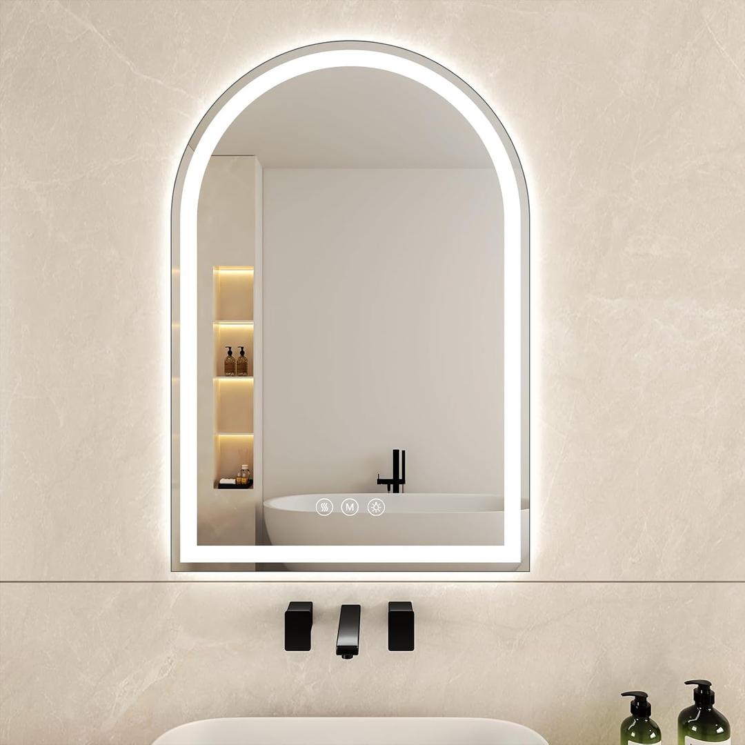 Arched LED Bathroom Mirrors with Lights 24"x36" LED Mirror for Bathroom,Led Vanity Mirror, Anti-Fog,LED Mirrors with Light, Anti-Fog, Dimmable, 3 Color, Shatterproof, Touch Sensor