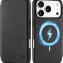 SHIELDON Slim Wallet Case for iPhone 17 Pro 6.3" 2025 | Genuine Leather | Magnetic Closure | Wireless Charging | RFID Blocking Credit Card Holder | Folio Full Protective Cover | Black