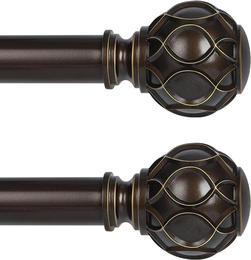 TANGWIN Bronze Farmhouse Curtain Rods for Windows:Heavy Duty Adjustable Curtain Rod for Bedroom Living Room,Boho Decorative Rustic Drapery Rods with Vintage Coastal Finial,Antique Bronze 2 Pack 18-45"