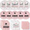 Graduation Party Supplies Kit Serve 50 Graduation Party Class of 2026 Tableware Pink Disposable Dinner Plates Dessert Plates Napkins for Congrats Grad Party Decorations