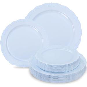 Tinybee 60PCS Light Blue Plates - Heavy Duty Baby Blue Plates, Elegant Plastic Plates for Baby Shower, Birthday and Party Including 30 Dinner Plates 10 '' & 30 Dessert Plates 7.5 ''