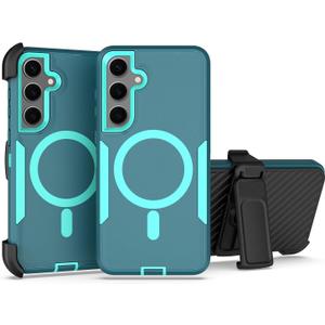 Designed for Samsung Galaxy S23 Plus (S23+) Case,Magnetic,Double Protection,Tough Durable,Compatible with MagSafe,Detachable Back Clip,Dustproof,No Fading,No Yellowing,Non-Slip,Lake Blue