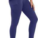 Workout Leggings with Pockets for Women Buttery Soft Elastic Compression Leggings High Waist Running Yoga Pants (X-Large, Navy Blue)