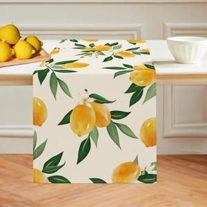 Bonhause Lemon Table Runner 13x72 Inch Summer Yellow Fruits Green Leaves Kitchen Dinning Table Decoration for Indoor Outdoor Home Party Decor