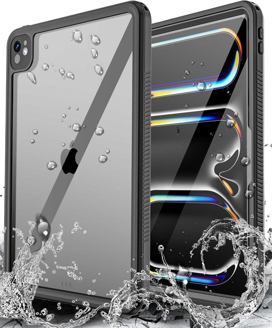 Hualele Waterproof Case for iPad Pro 11 inch M4(2024),Shockproof Drop Proof Full Body with Screen Protector Protective Cover with Lanyard and Kickstand (Black)