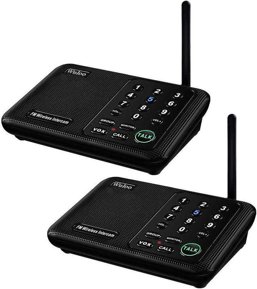 Wuloo Intercoms Wireless for Home 1 Mile (5280 Feet) Range 10 - Channel, Wireless Home Intercom System for House Business Office, Room to Room Intercom, Home Communication System (2 Packs, Black)