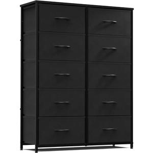 Sweetcrispy Dresser, Tall Dresser for Bedroom, Drawer Dresser Organizer Storage Drawers with 10 Drawers, Chest of Drawers with Fabric Bin, Steel Frame, Wood Top for Bedroom, Closet, Entryway