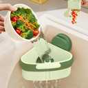 Sink Strainer Basket, Corner Sink Strainer with Suction Cups Dump Design, Triangle Drain Basket for Kitchen Sink, Food Waste Catcher with Drain Holes, Faucet Sponge Storage Rack (Green)