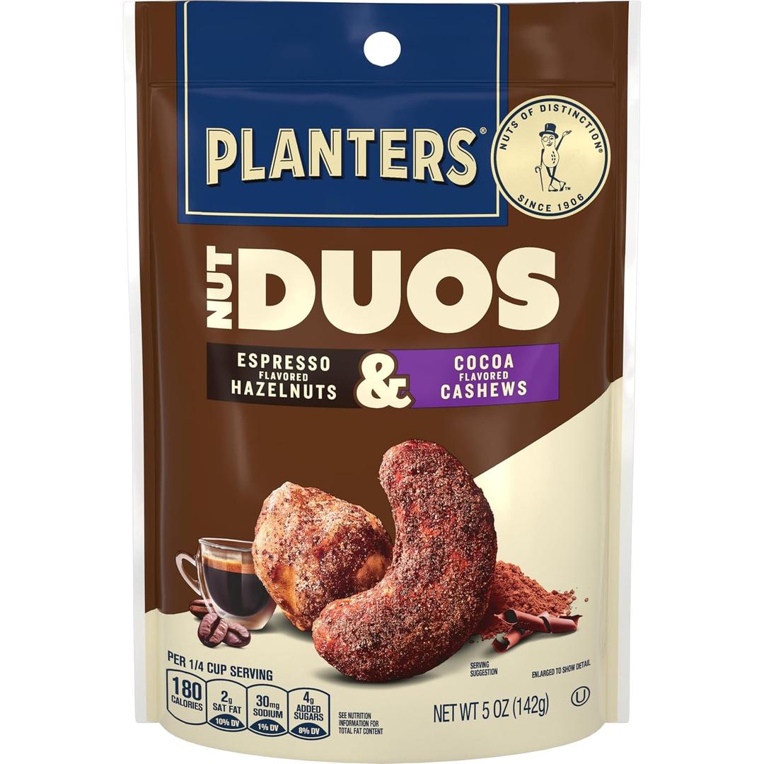 2 x PLANTERS Nut Duos, Flavored Nuts Snack Pack - Cocoa Cashews & Espresso Hazelnuts 5oz (EXP 09/01/26)