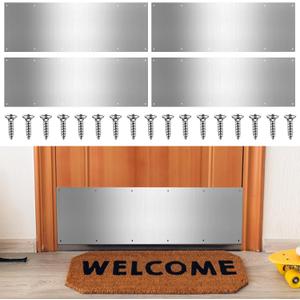 Therwen 5 Sets 10 x 36 Inches Silver Door Kick Plate for Exterior Doors, Satin Aluminum Kick Plates with Screws for Wood Metal Interior/Exterior Anti Scratch Door Protection