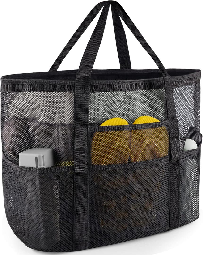 Mesh Beach Bag - Large Tote Bag for Family, Toys & Vacation Essentials (Black)