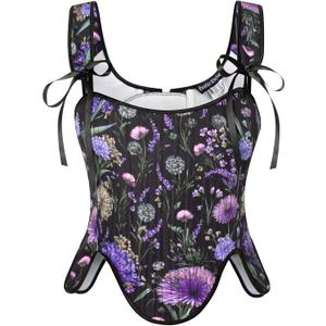 SCARLET DARKNESS Bustier Tops for Women Renaissance Floral Lace Up Bodyshaper Corset with Zipper, 14