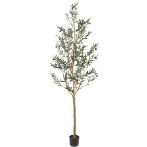 Realead 7ft Olive Trees Artificial Indoor, Tall Faux Olive Tree Plant for Modern Home Office Decor, Fake Potted Olive Silk Tree with Branches and Fruits