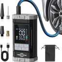 Tire Inflator Portable Air Compressor, 2X Fast Air Pump with Digital Gauge 150 PSI, Auto Shutoff for Roadside Inflation, Daily Car Care, Motorcycles, Bikes, and Sports Ball, One-Click Start (Black-gery)