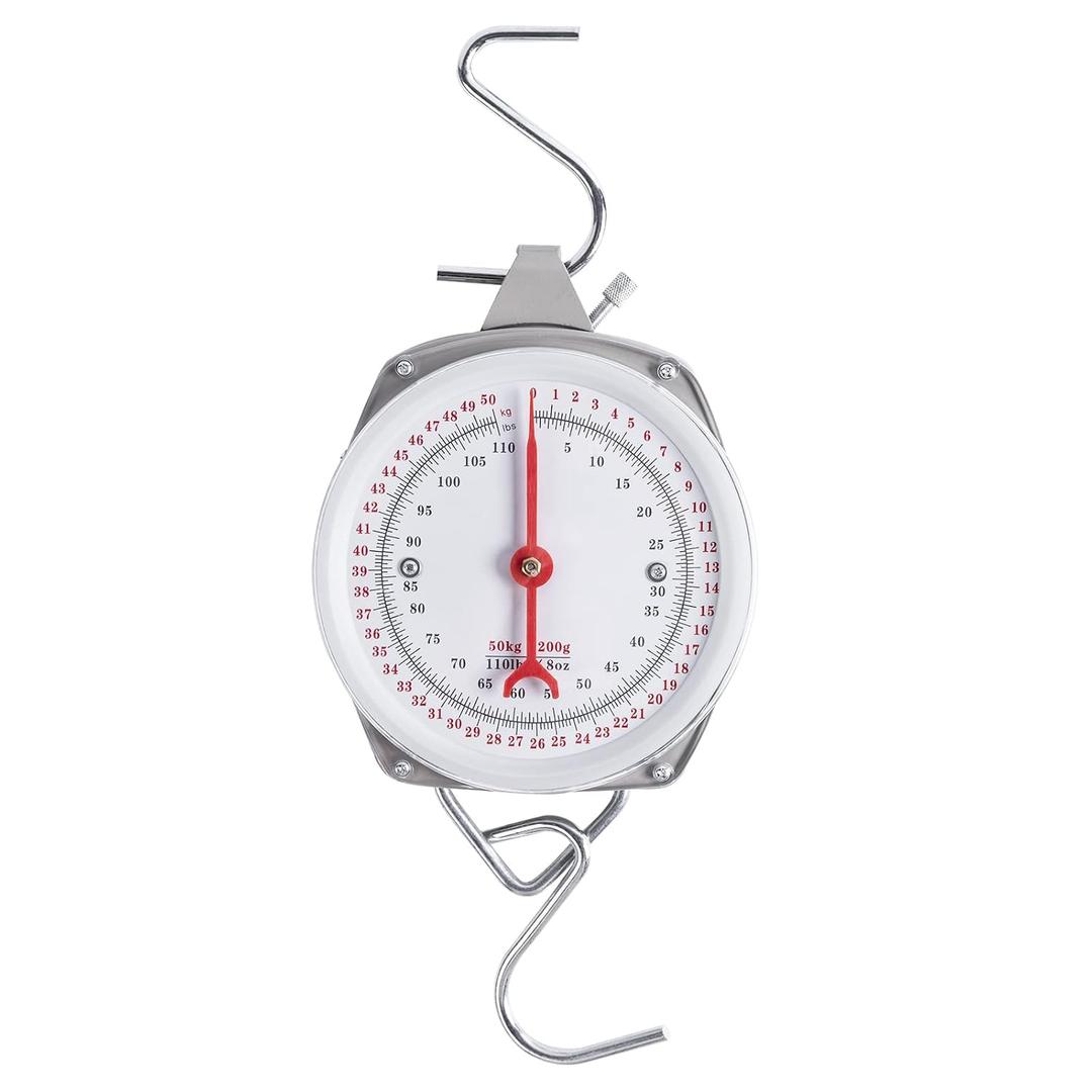 Mechanical Hanging Scales 110lbs/50kg, High Accuracy Spring Dial Weight Scale for Kitchen Fishing Hunting Farms