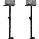 Pyle Speaker Stand Pair of Sound - Play 1 and 3 Holder, Telescoping Height Adjustable from 26 - 52 Inch, High Heavy Duty Three-point Triangle Base w/ Floor Spikes and 9 Square Platform, Black