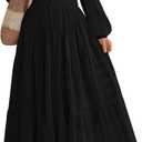 BTFBM Fall Dresses for Women 2025 Casual Long Sleeve V Neck Elastic Waist Lightweight Maxi Wedding Guest Dress Pockets (Medium, Black)