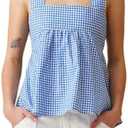 Women Y2k Going Out Tank Tops Gingham Square Neck Peplum Cami Tank Sleeveless Backless Shirt Bowtie Blouse Summer, S