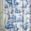Blue Toile Curtains for Living Room 63 Inch Length 2 Panels Set Linen Toile de Jouy French Country Vintage Victorian Window Curtain Drapes for Bedroom Grommet